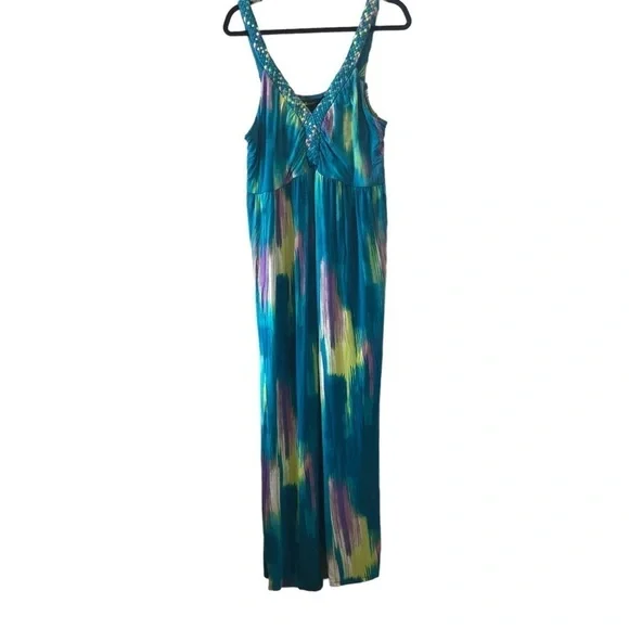 Lane Bryant Tie Dye Maxi Dress with Braided Details Sweetheart Neck Sz18/20 Boho - Picture 3 of 6